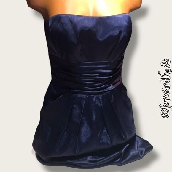 Strapless Blue Satin-Like Mini Dress with Pockets – Size 2 - Picture 1 of 13